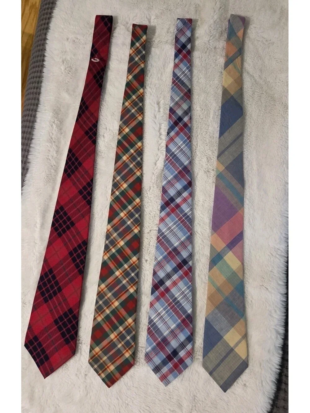 4 Vintage Madras Plaid Tartan Ties Red Blue Pink Yellow Tommy Hilfiger Britt